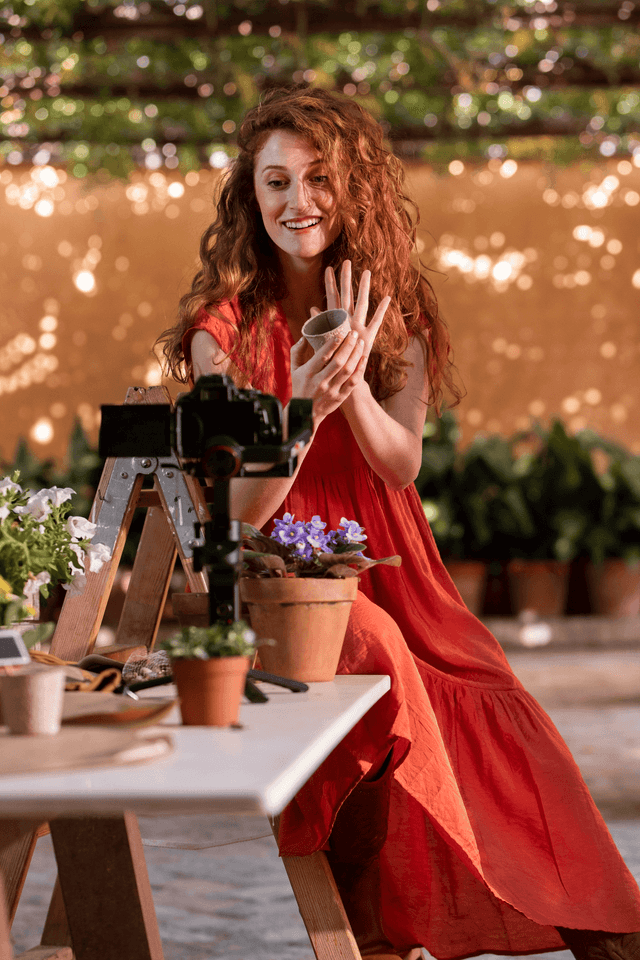 Creator in red dress