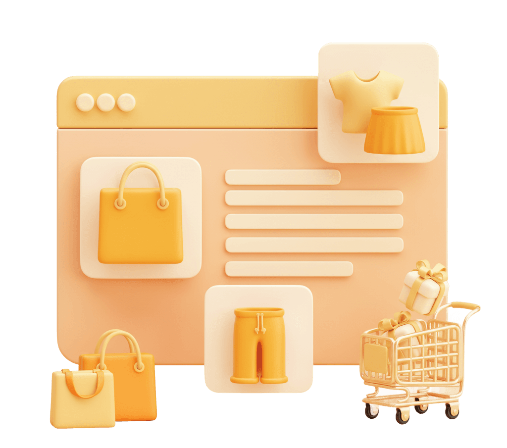 EziBizi storefront with shopping cart, bags and products